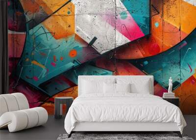 A colorful graffiti mural with a blue and orange swirl Wall mural