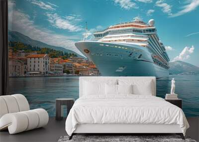 A large cruise ship is docked at a harbor Wall mural