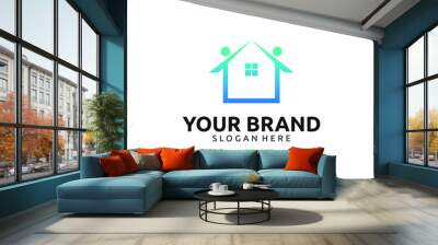 Gradient color people house logo design Wall mural