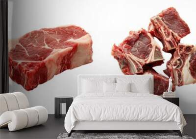 Set of raw beef meat isolated on transparent background Wall mural