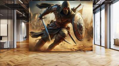 Warrior with sword in Action  Wall mural