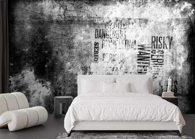 Abstract grunge futuristic lettering background.  Drawing on old grungy surface. Dirty scratch wall. Street art blueprint Wall mural