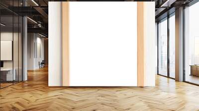 Blank light wooden vertical frame for picture hanging on white wall. Mock up design. Copy space. Realistic vector illustration Wall mural