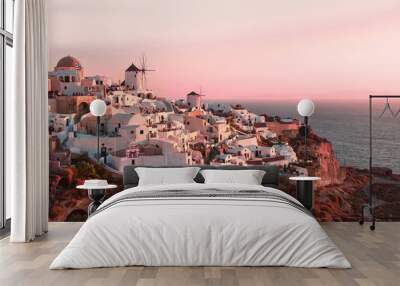 Classic landscape in Oia on Santorini island, Greece at sunset Wall mural