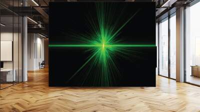 Glowing green light isolated on black background Wall mural