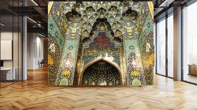 Multicolor tiled mihrab in the medieval mosque close-up	
 Wall mural