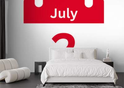 July 2 Calendar Day or Calendar Date for Deadlines / Appointment On a clear transparent background Wall mural