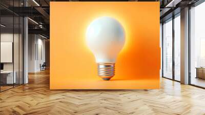 White light bulb on bright orange background Minimalist concept, bright idea concept, isolated lamp	
 Wall mural