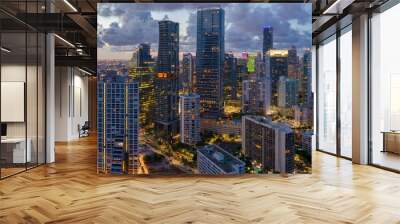 Downtown Miami waterfront, buidings and condos at night, Florida, United States. Wall mural