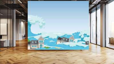 House destroyed by Tsunami waves. Wall mural