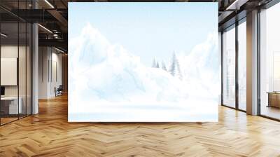 Watercolor illustration of winter mountains landscape with pines and hills. Wall mural