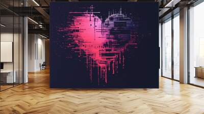 Glitch distorted heart shape . Minimal art design . Noise destroyed heart logo, isolated on black background Wall mural