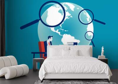 A loupe searching for investment and marketing online. Global search Wall mural