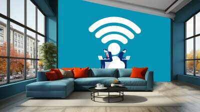 Business couple and working. Concept business vector, Wifi, Portable, Technology. Wall mural