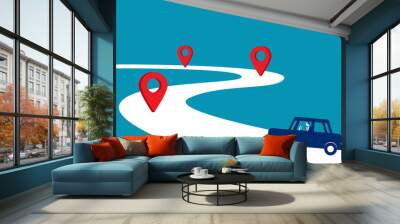 Businessman driving the way forward. Concept business vector, Car, Checkpoint, Road. Wall mural