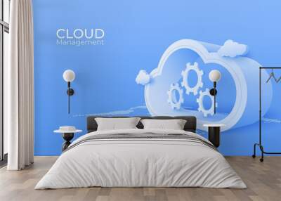 3d Cloud computing service management. Digital technology background. Vector art illustration Wall mural