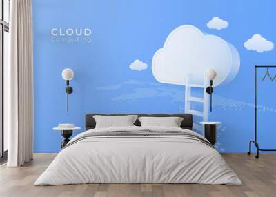 3D digital cloud computing technology with Stair background. Online service. vector art illustration Wall mural