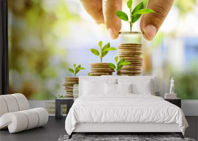 growing plant on stack coin money for finance and banking growth concept Wall mural