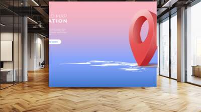 Navigator 3d pin location checking on world map background. Locator position point. Vector art illustration Wall mural