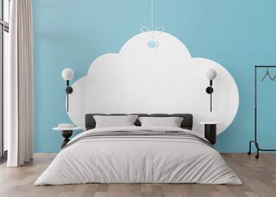 Paper art with cloud on blue sky. Copy space. Speech Bubble, White blank hanging.. Wall mural