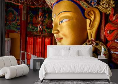 Sculpture of Maitreya buddha at Thiksey Monastery Wall mural