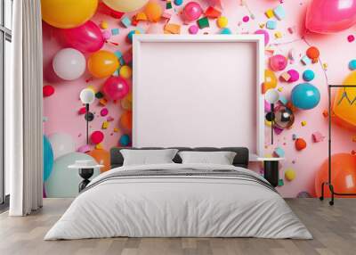 A birthday background with a white frame in the middle  Wall mural