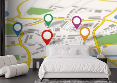 A generic city map with colorful icons Wall mural