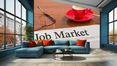 A newspaper on a wooden desk - Job Market Wall mural