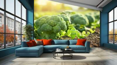 Freshly harvested broccoli in a field Wall mural