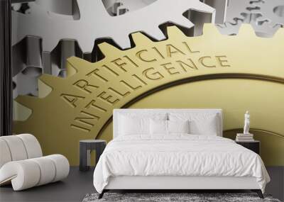 Metal gear wheels with the engraving Artificial Intelligence - 3d render Wall mural