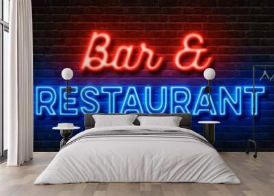 Neon sign on a brick wall - Bar and Restaurant Wall mural