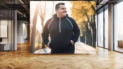 Overweight man running - Generative AI Wall mural