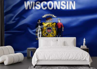 Waving state flag of Wisconsin - United States of America Wall mural