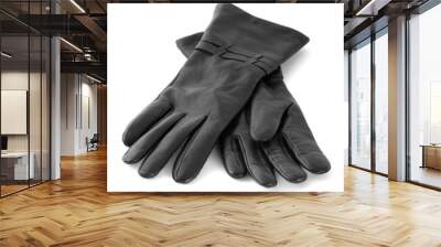 a pair of black gloves isolated on white Wall mural