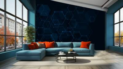 Blue Glowing Hexagonal Wallpaper background, Vector hexagon pattern design concept background. Wall mural