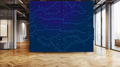 High-tech circuit board connection system concept. Vector abstract technology illustration Circuit board on blue background. Wall mural