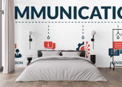 Banner of communication web vector illustration concept with icons of exchange, discussion, information, technology, advice, teamwork Wall mural