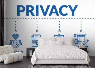 Banner of privacy web vector illustration concept with icons of personal data, gender, relation, information, permission, statement, security, policy Wall mural