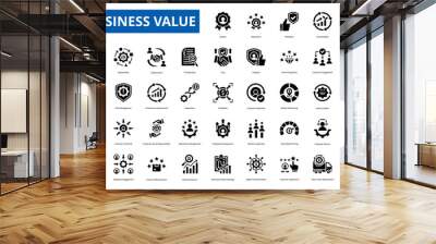 business value icon set collection. Profit, Growth, Efficiency, Innovation, Customer Satisfaction, Quality, Reputation, Reliability, Sustainability, Brand Identity

 Wall mural