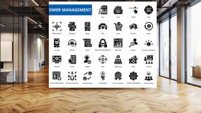 customer management icon set collection. account, agent, analytics, support, customer, data, email, rating, help, knowledge base Wall mural