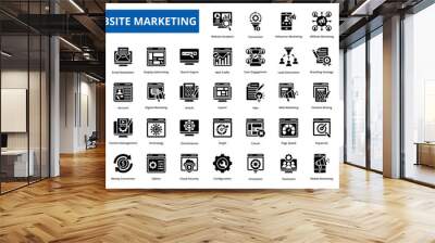 website marketing icon set collection. SEO Optimization, Content Creation, Social Media Marketing, Email Campaign, Pay Per Click Advertising, Website Analytics, Conversion Rate Optimization,
 Wall mural