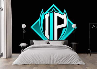 I P letter shield with square protection logo as a sweetener Wall mural