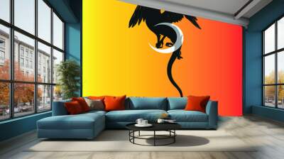 vector image of a dragon silhouette with the moon, emblem, symbol, tattoo Wall mural