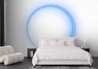 Abstract blue neon glowing circle frame, animated moving led light screen ring projection 3d rendering, empty space border presentation design background, futuristic laser line sprectrum backdrop Wall mural