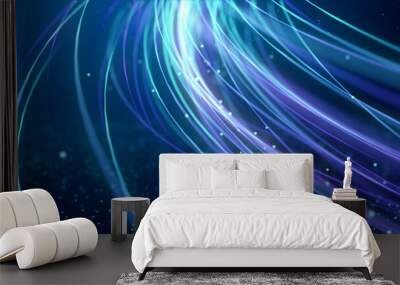 Abstract fast moving glowing neon particle created blue light curve line motion, digital futuristic internet data speed background  concept Wall mural