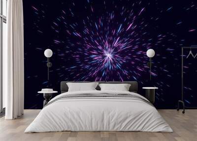 abstract pink and blue geometric diamond shape star explosion, fantastic glow starburst line beam tunnel, creative geometry digital graphic background Wall mural