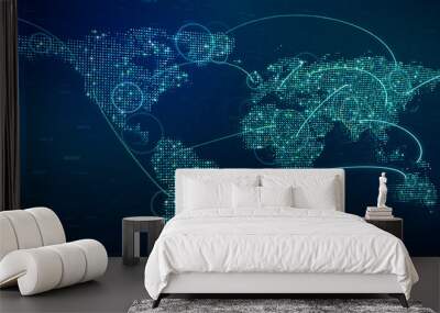 Global internet connection on digital Earth map, modern world data connectivity technology concept, 3d rendering modern worldwide business network online information Wall mural