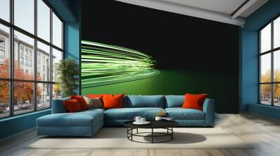 Green speed light trail on road, renewable energy highway transportation concept, clean eco power car street light at night, electric vehicle technology 3d rendering Wall mural