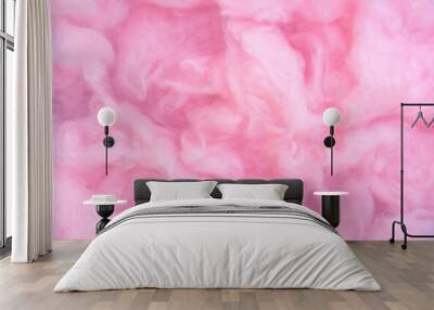 Pink cotton wool background, abstract fluffy soft color sweet candyfloss texture Wall mural