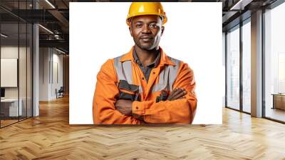 portrait of afro american technical worker arms crossed isolated transparent background Wall mural